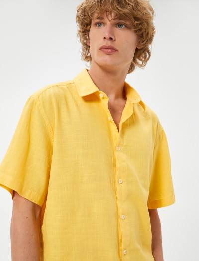 Koton Erkek Yazlık Gömlek Kısa Kollu Klasik Yaka Düğmeli Pamuklu
