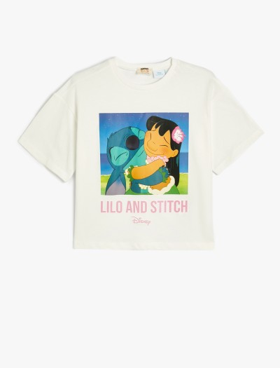Koton Stitch Crop T-shirt Lisanslı Kısa Kollu Bisiklet Yaka Pamuklu