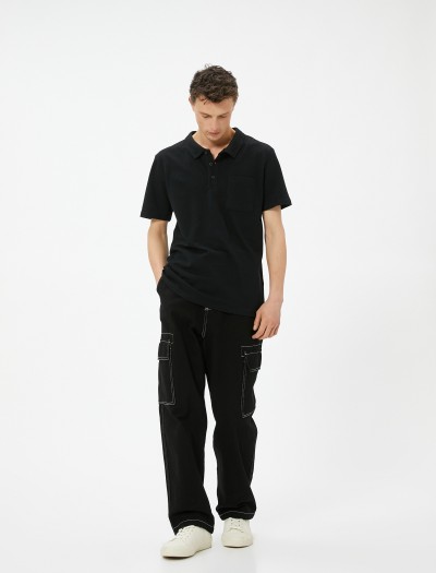 Koton Erkek Polo Yaka T-shirt Slim Fit Cep Detaylı Düğmeli