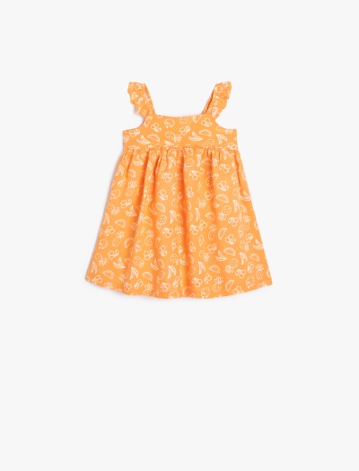 Koton Kız Bebek Askılı Elbise Fırfırlı Kare Yaka Viskon Kumaş