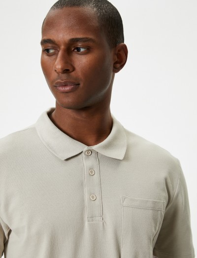 Koton Erkek Polo Yaka T-shirt Slim Fit Cep Detaylı Düğmeli